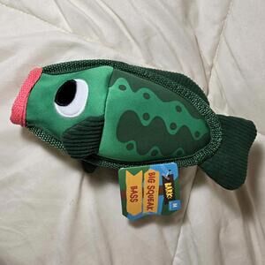 Bark Big Squeak Bass Dog Toy Plush Squeaker Crinkle Treat Trap Large M-L 50 +lbs